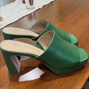 Antonio Melani Emerald Green Heeled Mules